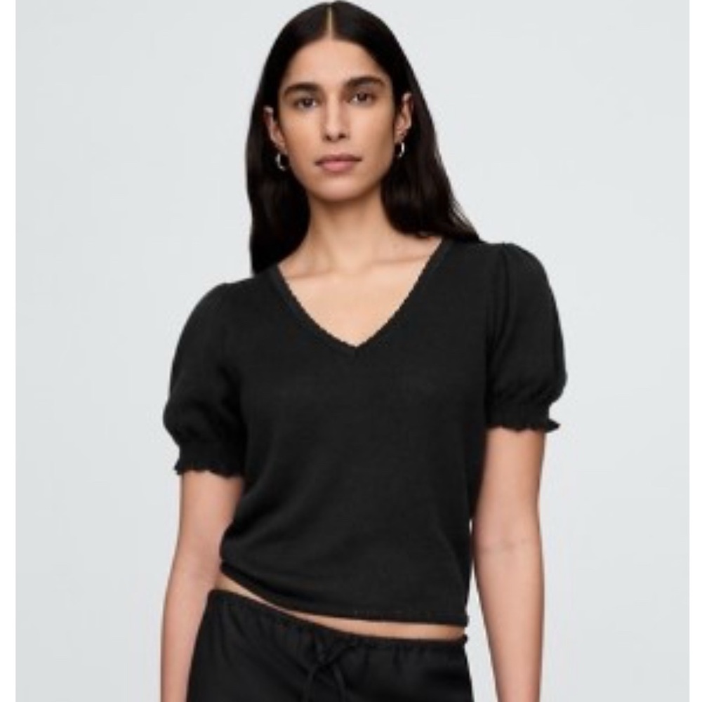GAP Linen Blend Puff Sleeve Sweater Top Size L